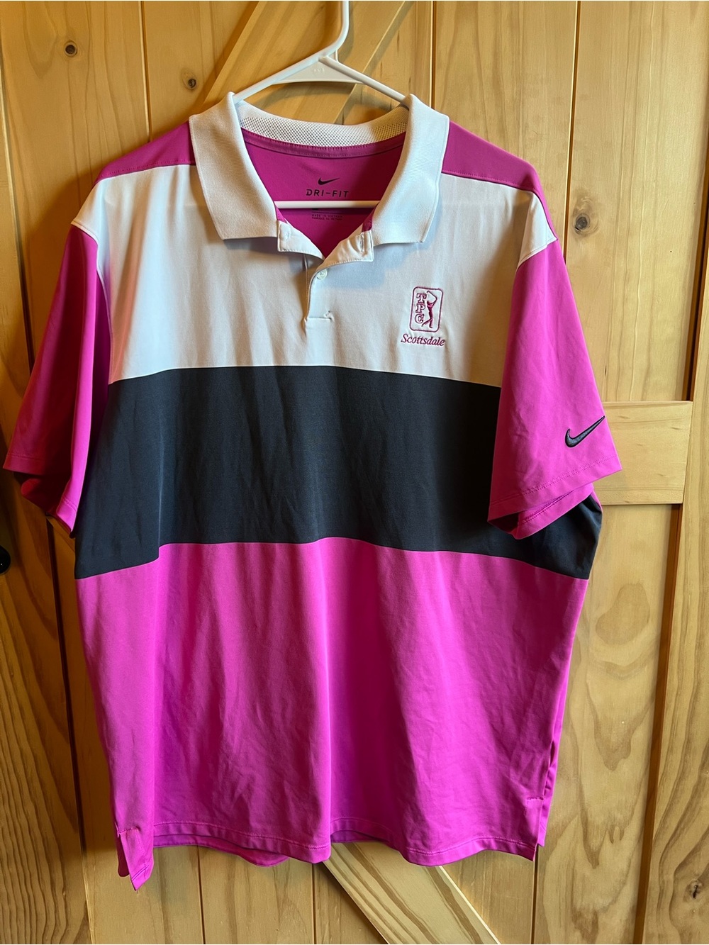 Nike Vapor Colorblock Dri-FIT Golf Polo Pink White Grey TPC Scottsdale Logo XL